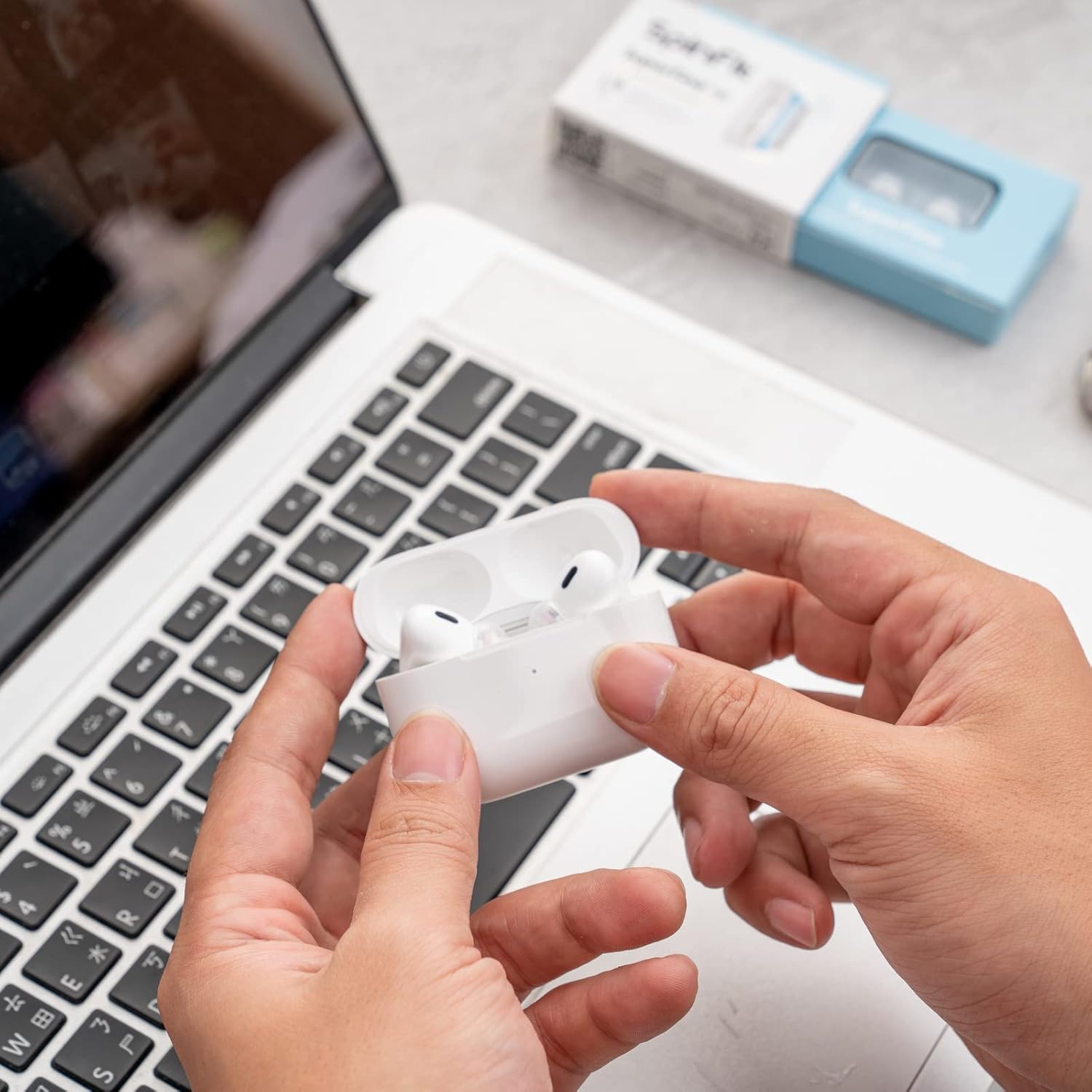 SpinFit Superfine for AirPods Pro Gen 1 & 2 - ML - Medical Grade Silicone Patented Replacement Ear Tips and Adapters for Supreme Comfort (one Pair)(Ear Tips Installed)