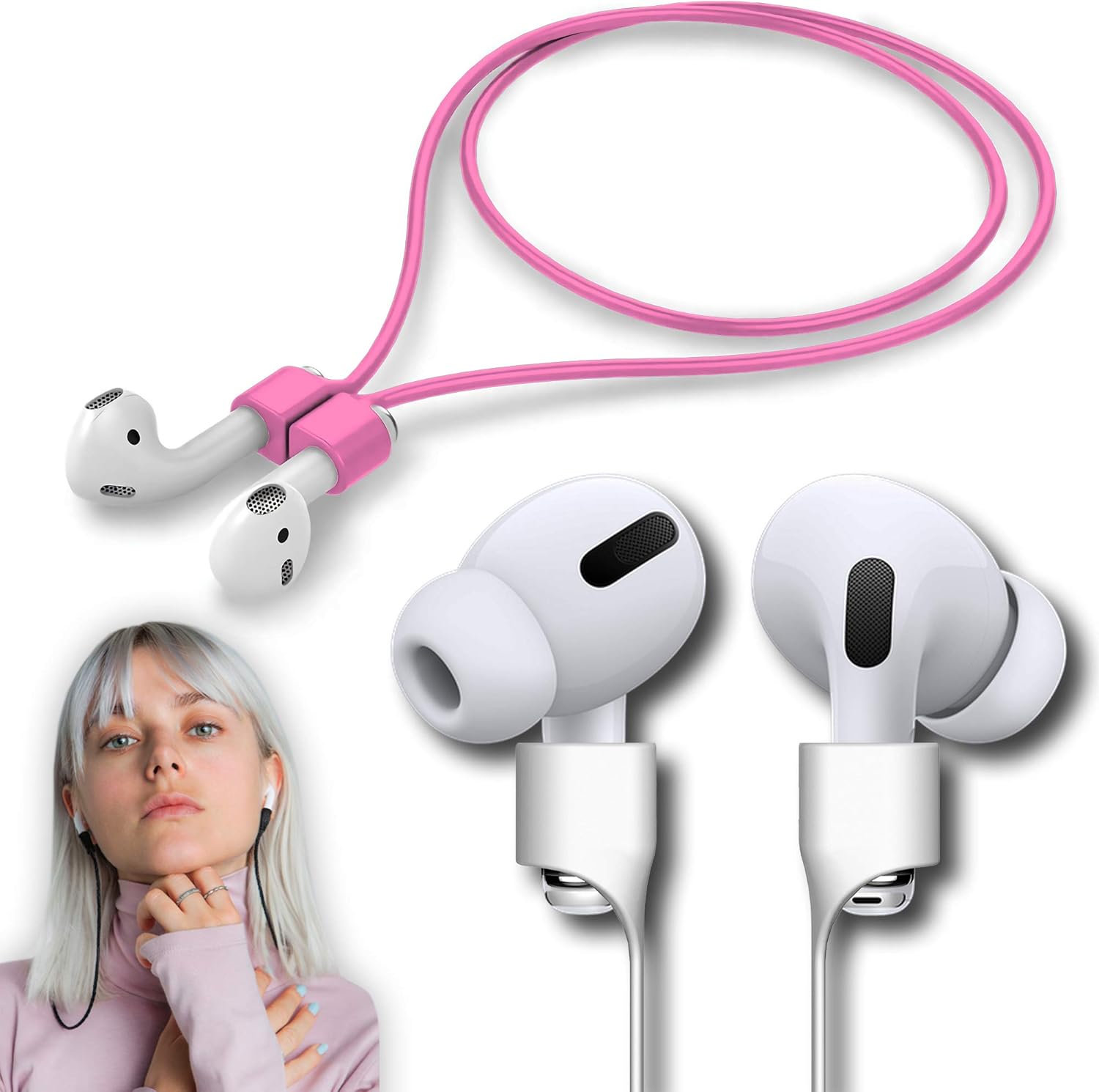 Ultra Strong Magnetic Airpod Pro Strap Anti-Lost Cord Sports Lanyard Compatible with Airpods 3rd 2nd Generation Pro 3 2 1 (Pink)