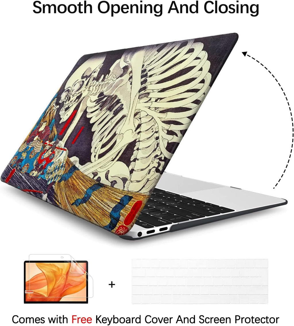 Berkin Arts Compatible with MacBook Air 13 inch Cover, 2022-2018 Release A1932 with Touch ID with Keyboard Cover & Screen Protector Feudal Japan Art (The Skeleton Specter by Kuniyoshi)