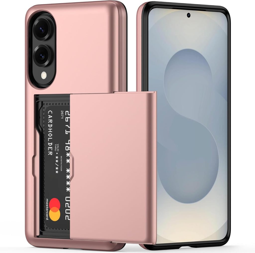 Nvollnoe for Samsung Galaxy S25 Edge Case with Card Holder Dual Layer Heavy Duty Protective Case Hidden Card Slot Slim Wallet Cover for Samsung S25 Edge 6.7''(Rose Gold)