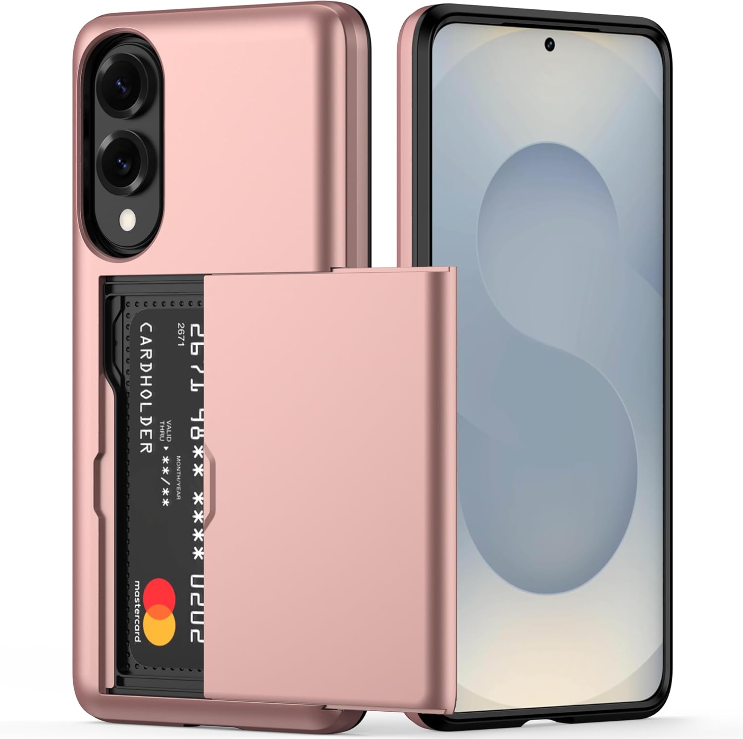 Nvollnoe for Samsung Galaxy S25 Edge Case with Card Holder Dual Layer Heavy Duty Protective Case Hidden Card Slot Slim Wallet Cover for Samsung S25 Edge 6.7''(Rose Gold)