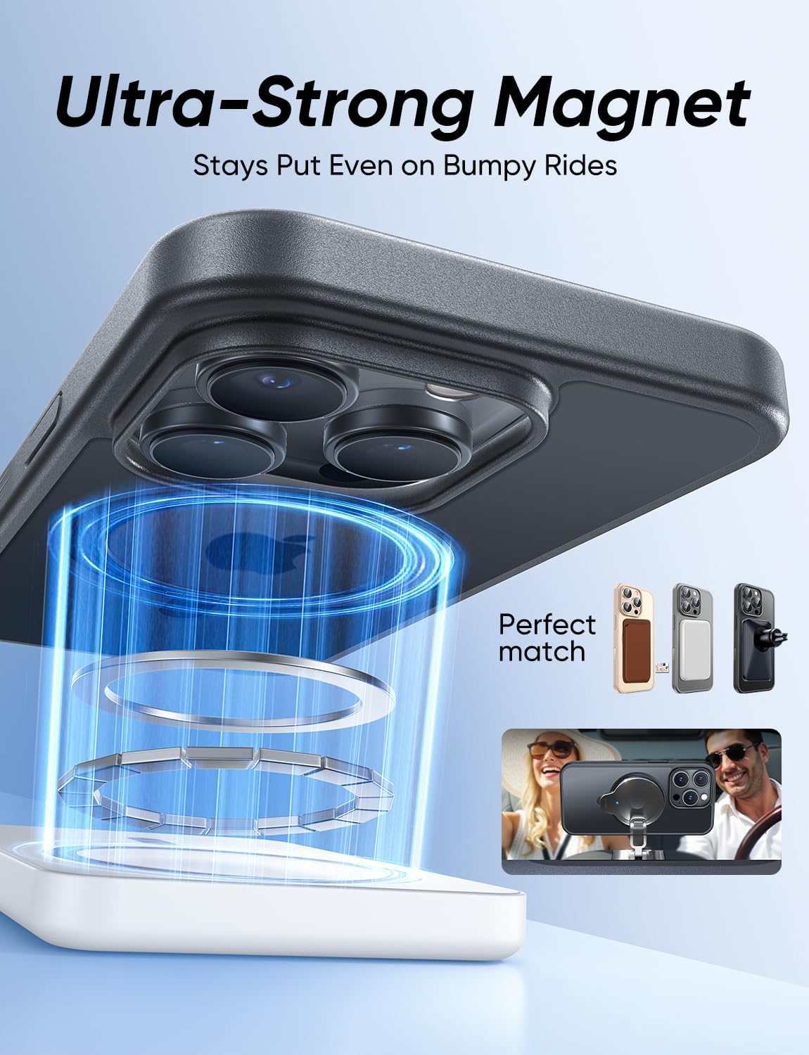 MAGIC JOHN 360° Rotatable Magnetic Invisible Stand for iPhone 14 Pro Max Case [Anti-Slip Grip] [Compatible with MagSafe] 16FT Shockproof for iPhone 14 Pro Max Case with Kickstand, Black