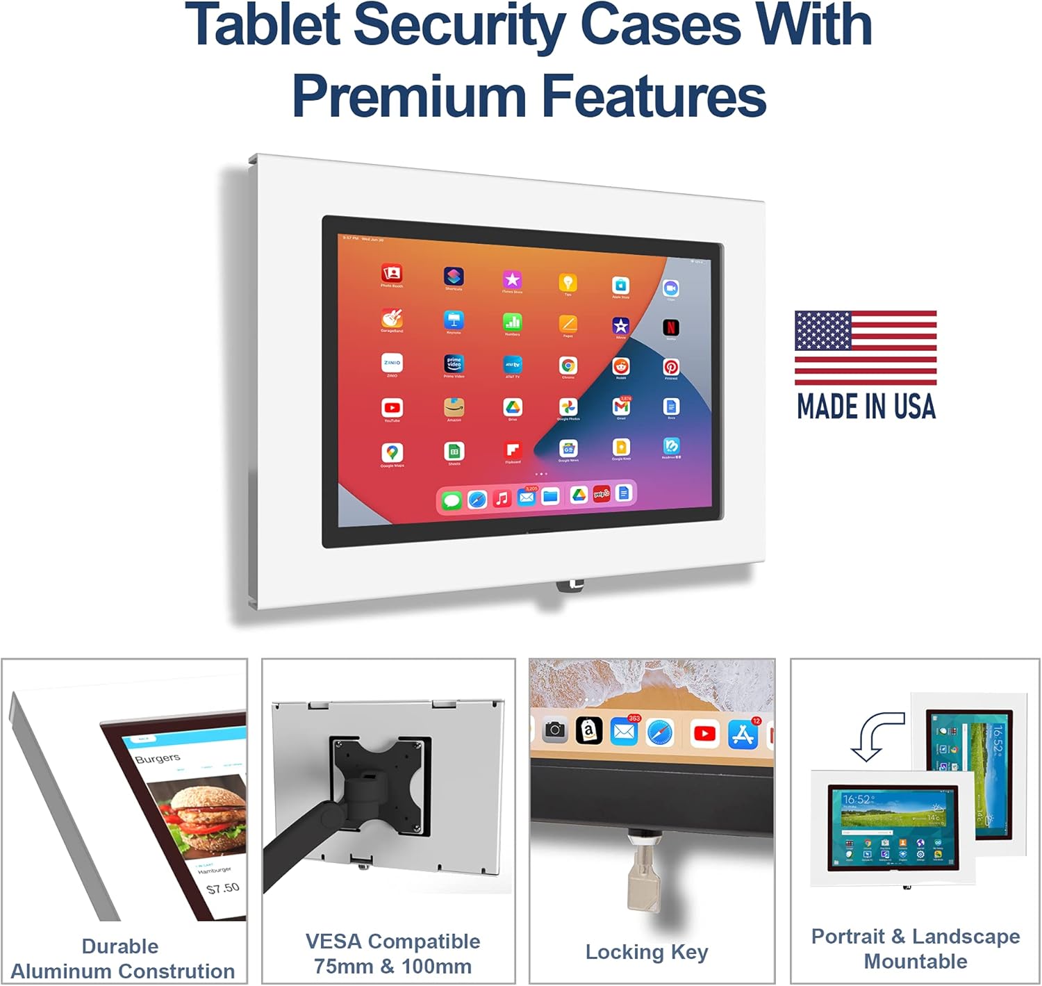 TABcare Locking Security Metal Case for Apple iPad Air 3 10.5 for Kiosk, POS, Store, Show Display (White, iPad Air 3 10.5")