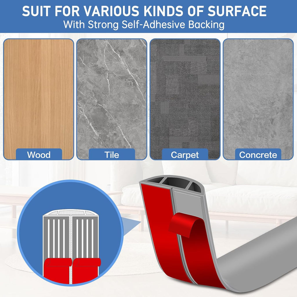 Floor Cord Cover Self Adhesive Cord Hider Floor Extension Cord Covers for Floor Power Cord Protector Cable Management Prevent Cable Trips Cable Cavity 0.59" W x 0.31" H (Grey, 10Ft)