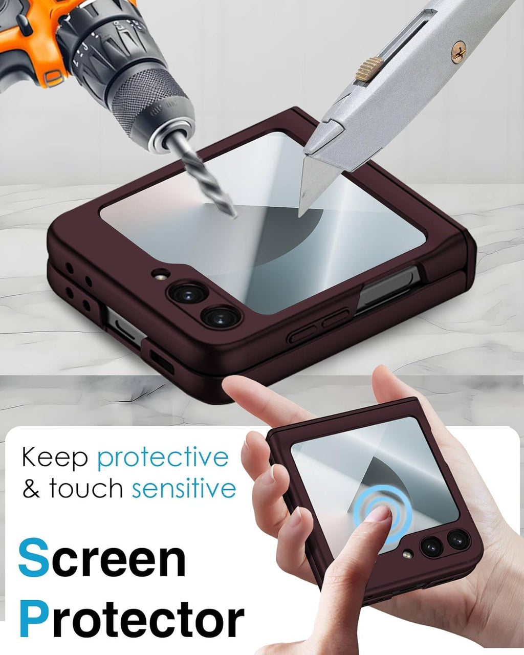 STORMTAL for Samsung Galaxy Z Flip 6 Case/Z Flip 7 FE Case, Hinge Protection, Built-in Screen Protector, Wireless Charging, Slim Rugged Phone Protective Case for Galaxy Z Flip 6 Wine