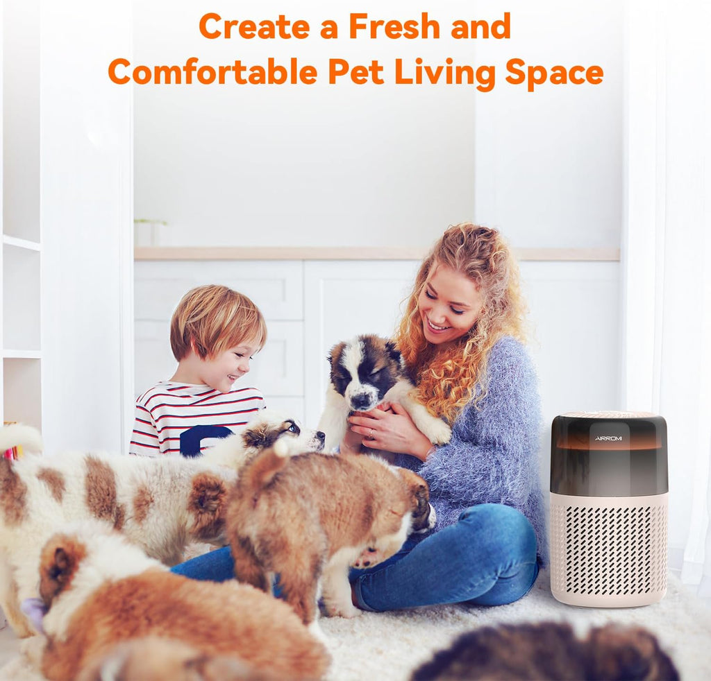 AIRROMI Air Purifier for Bedroom Home,HEPA Filter,Covers Upto 549 Ft²,Quiet 360°intake Air Cleaner with Fragrance ponge for Better Sleep,Night Light,Filters Smoke,Pet Dander,Allergies,Dust,A2005 Beige