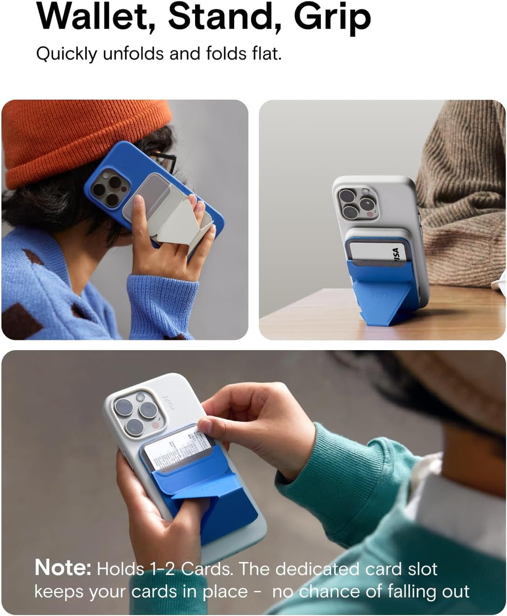 MOFT Magnetic Wallet Stand Compatible with iPhone 16/15/14/13/12 Series, Angle Adjustment & Magsafe Compatible MOVAS Phone Stand,Sapphire