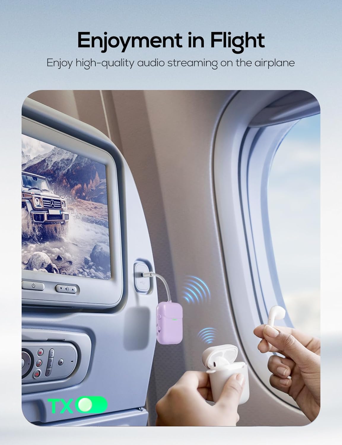 Nulaxy Air in-Flight Bluetooth Wireless Audio Transmitter Receiver for up to 2 AirPods Wireless Headphones, Bluetooth Adapter for All 3.5mm Aux Jacks on Airplanes, Purple