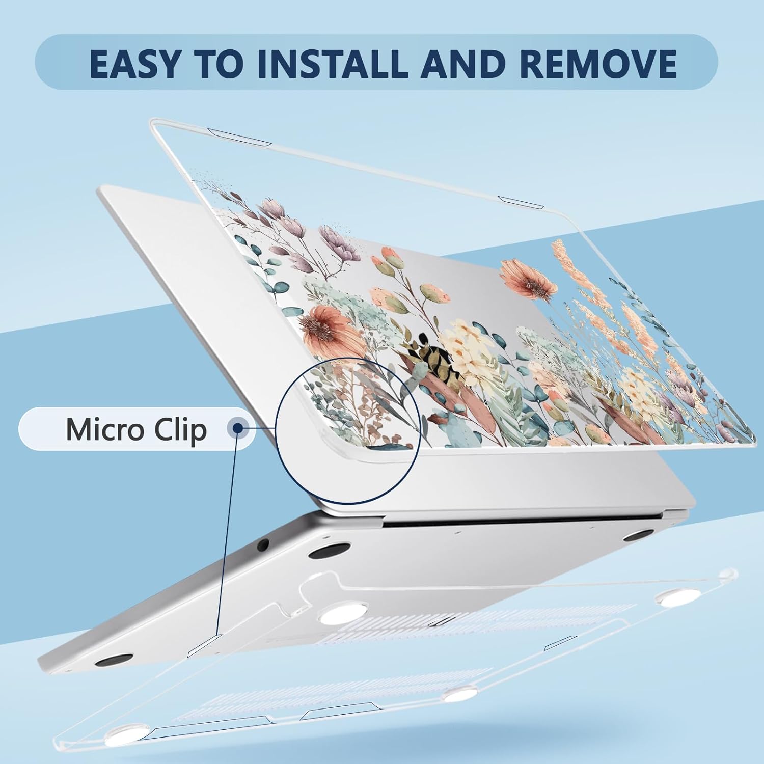 Compatible with MacBook Air 13.6 inch Case, M4 A3240/M3 A3113/M2 A2681 (Released 2025 to 2022), Hard Shell, Keyboard Cover, Screen Protector, Webcam Cover & Type-C Adapter, Abstract Flower