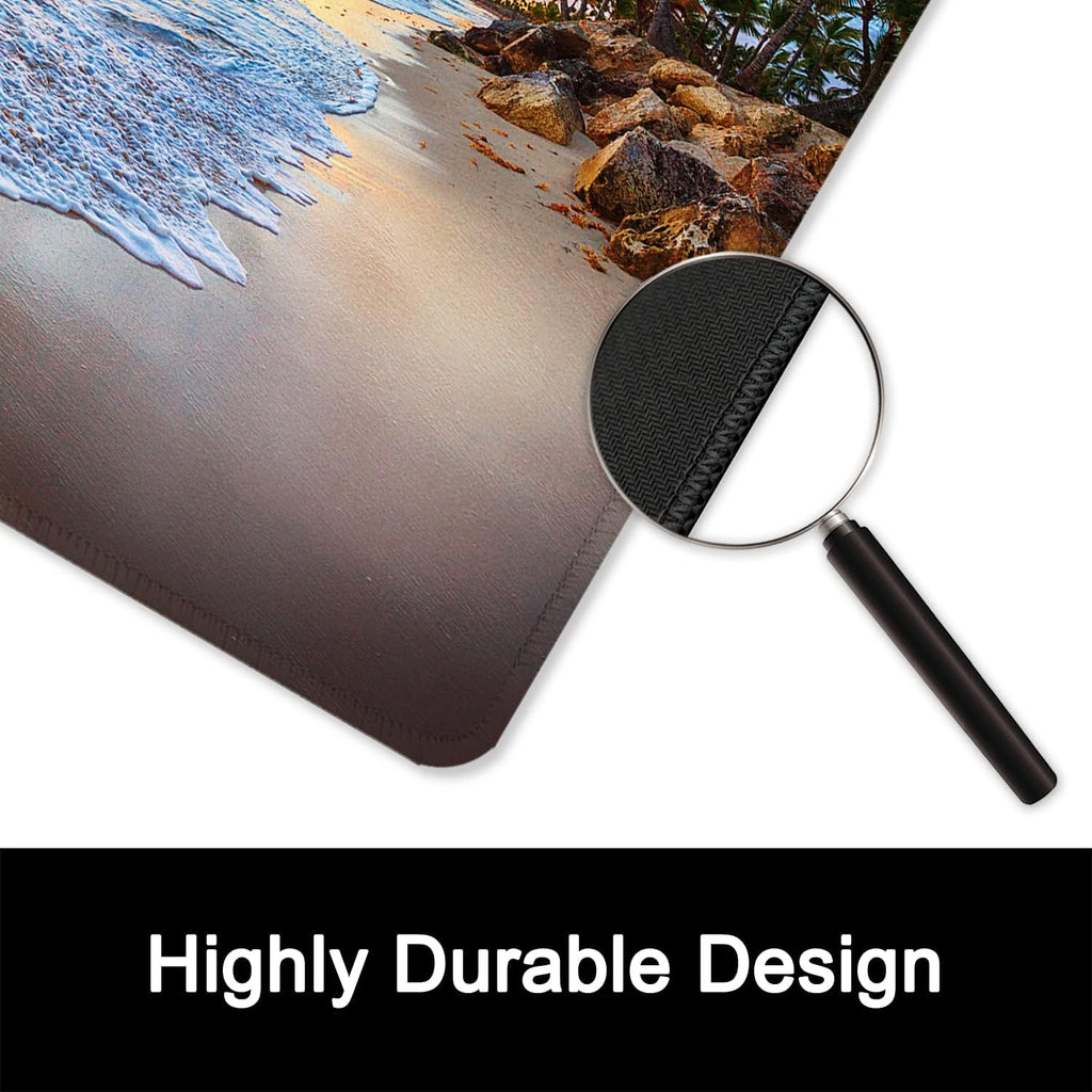 ITNRSIIET Mouse Pad with Stitched Edge Premium Textured Smooth Precise Operation Waterproof Washable Non-Slip Rubber Base Desktop Protection Mat, 10.2×8.3×0.12 inches, Beach