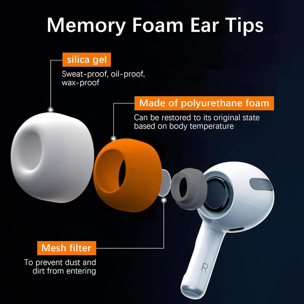 Airpod Pro Ear Tip Memory Foam & Silicone Hybrid Ear Tips, Perfect Noise Reduction, Stays in Your Ears, Ultra-Comfort, Anti-Slip Eartips, Fit in The Charging Case (Orange, Large)