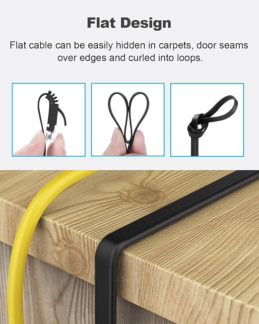 Yauhody CAT 6 Ethernet Cable 50ft Black, High Speed Solid Flat CAT6 Gigabit - Image 5