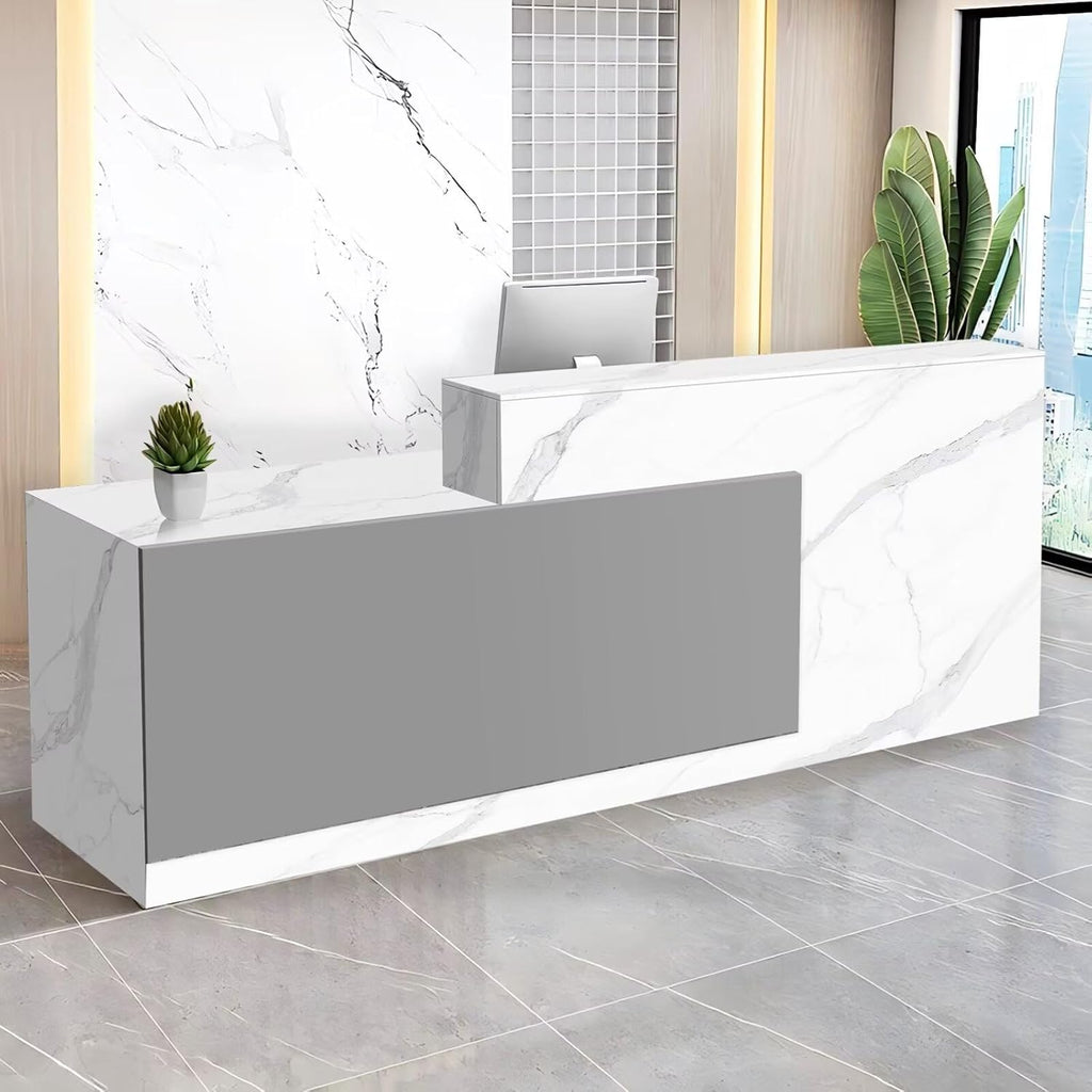 Reception Desk with Counter Modern Checkout Counter with Lockable Drawer Keyboard Tray Receptionist Desk for Office Salon Reception Table G Left 71inch/180cm