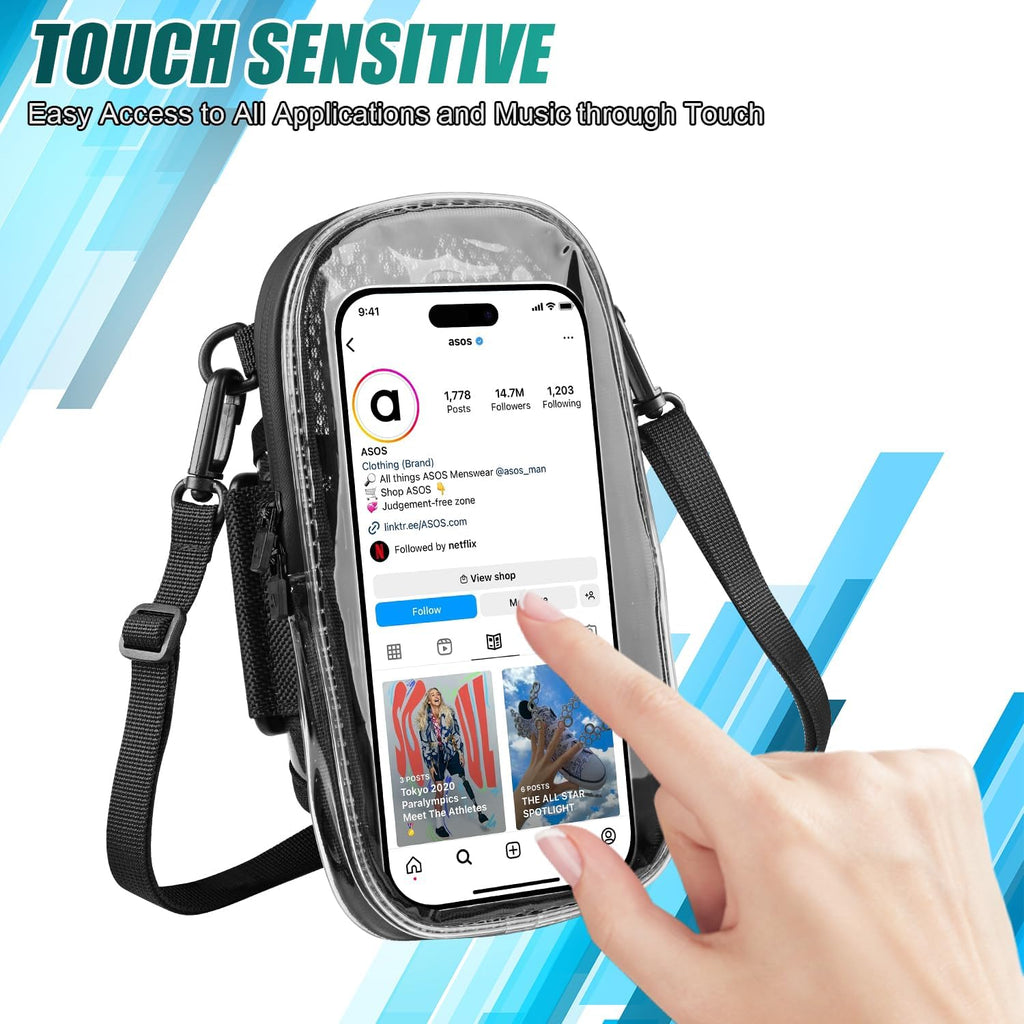 Phone Holder for Running, 2-in-1 Arm Band Cross Bag for iPhone16 15 14 13 Plus Pro Max 12 11 X Samsung Android, Arm Bag with Key Card Pocket for Workout Gym Exercise Fitness (Dark Grey)