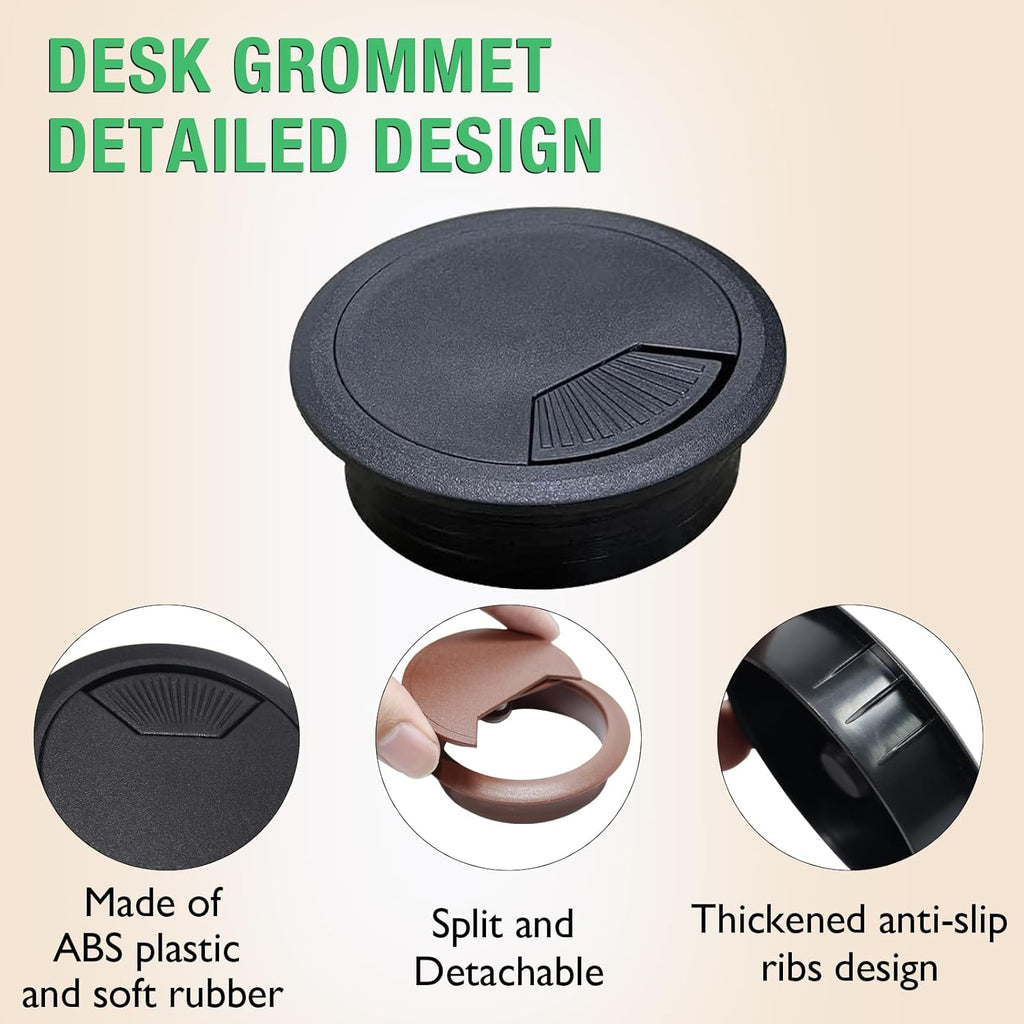 5 Pcs Desk Grommet 2-3/8" / 60 mm, Desk Cord Hole Cover, Cable Grommet ABS Plastic, Desk Hole Grommet for Home & Office Pc, Detachable Adjustable Cable Cord Organizer-Reddish Brown