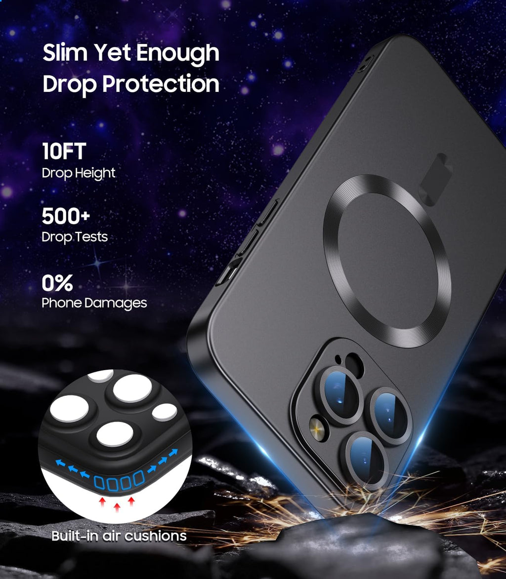 Magnetic for iPhone 14 Pro Max Case [Compatible with MagSafe][Built-in Camera Lens Protector] Slim Soft TPU Bumper Shockproof Metallic Luster Phone Case (Black)