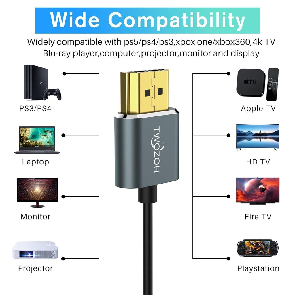 Twozoh Flexible & Slim HDMI Cable 10FT 3 Pack, Ultra Thin HDMI Cord Supports High Speed 4K@60Hz 18gbps 2160P/1080P