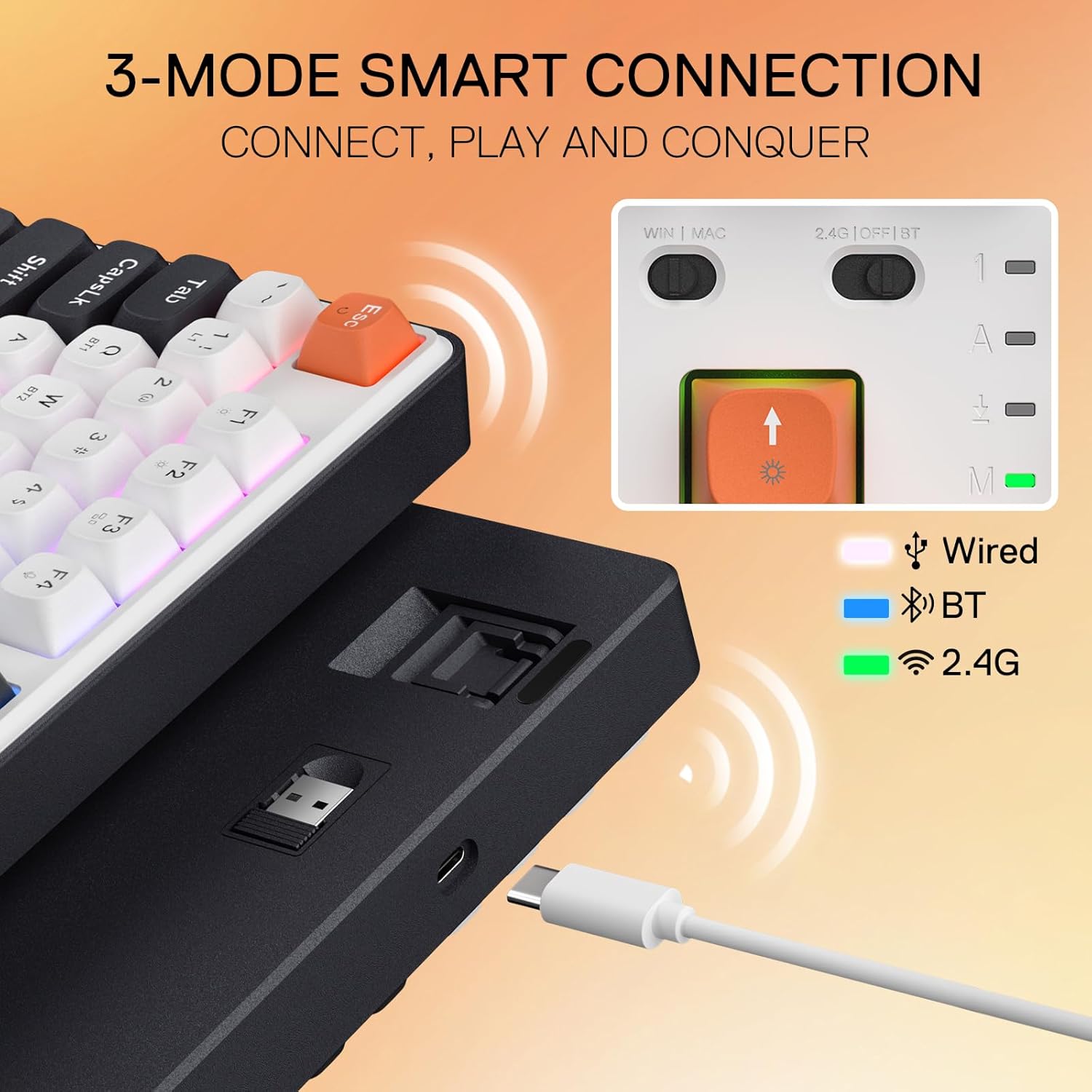 Redragon K689 PRO Wireless Gasket RGB Gaming Keyboard, 108 Keys Mechanical Keyboard w/Extra 4 Hotkeys, Upgraded Hot-swappable Socket, 3-Layer Noise Dampening, Round PBT Keycaps, Custom Linear Switch