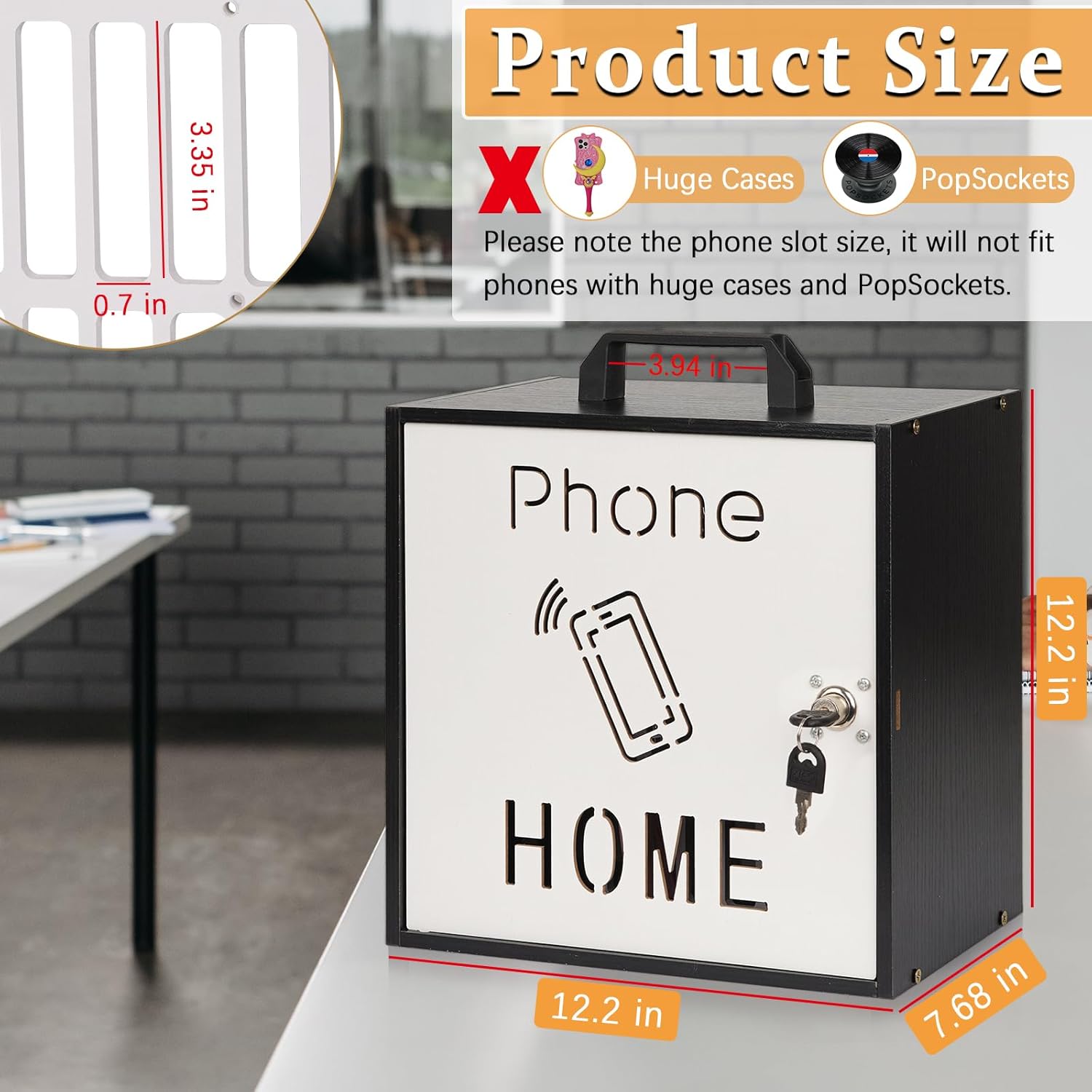 Cell Phone Holder Classroom 33 Slots Wooden Cell Phone Storage Cabinet Pocket Chart with Handle and Security Lock for Classroom Office (33 Grid Cabinet Black)
