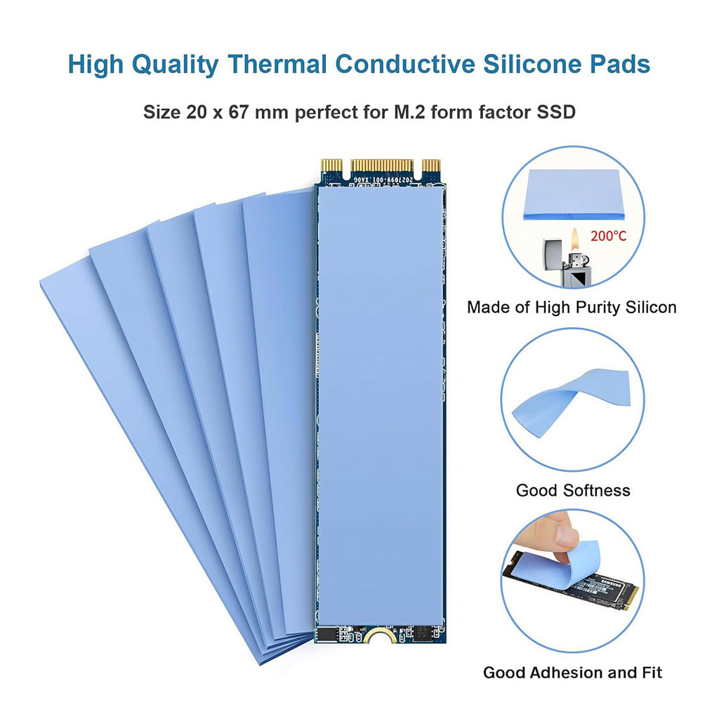 A ADWITS [ 6-Pack ] Thermal Conductive Silicone Pads, Soft Safe Simple to Apply for SSD CPU GPU LED IC Chipset Cooling -Blue
