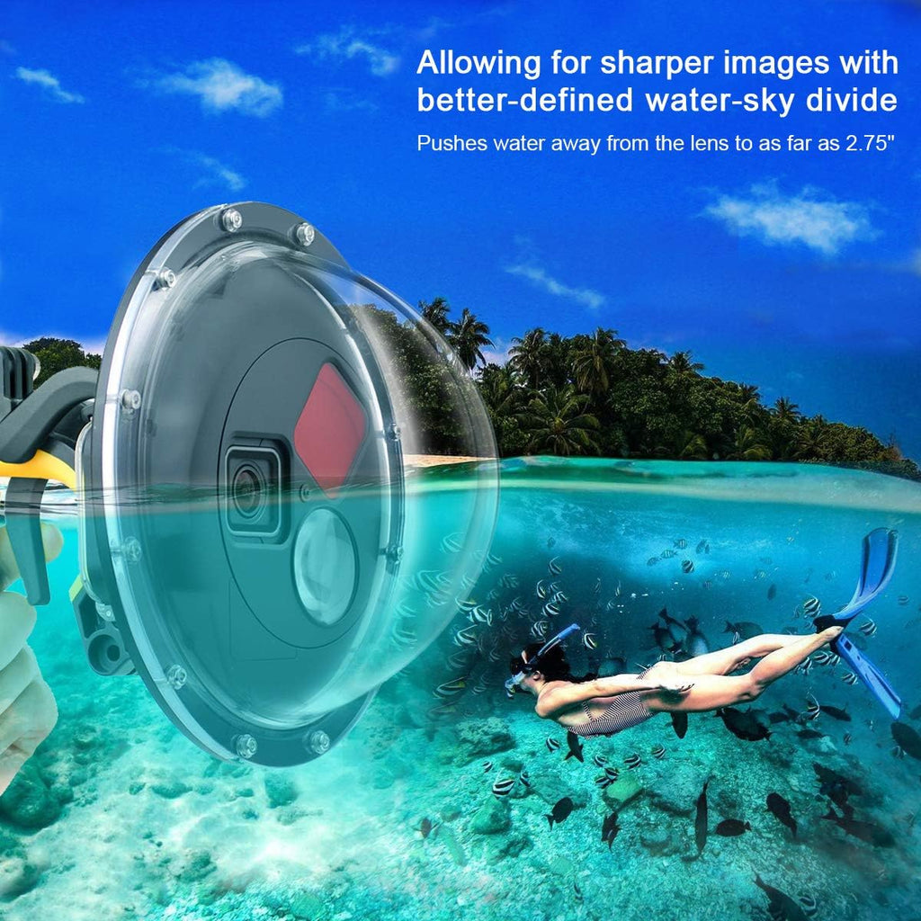 Dome Port Lens for GoPro Hero 5 6 7 Black Hero (2018), Dome Port with Waterproof Housing Case, Trigger, Floating Hand Grip, Built-in Switchable Red Filter and 10x Macro Filter