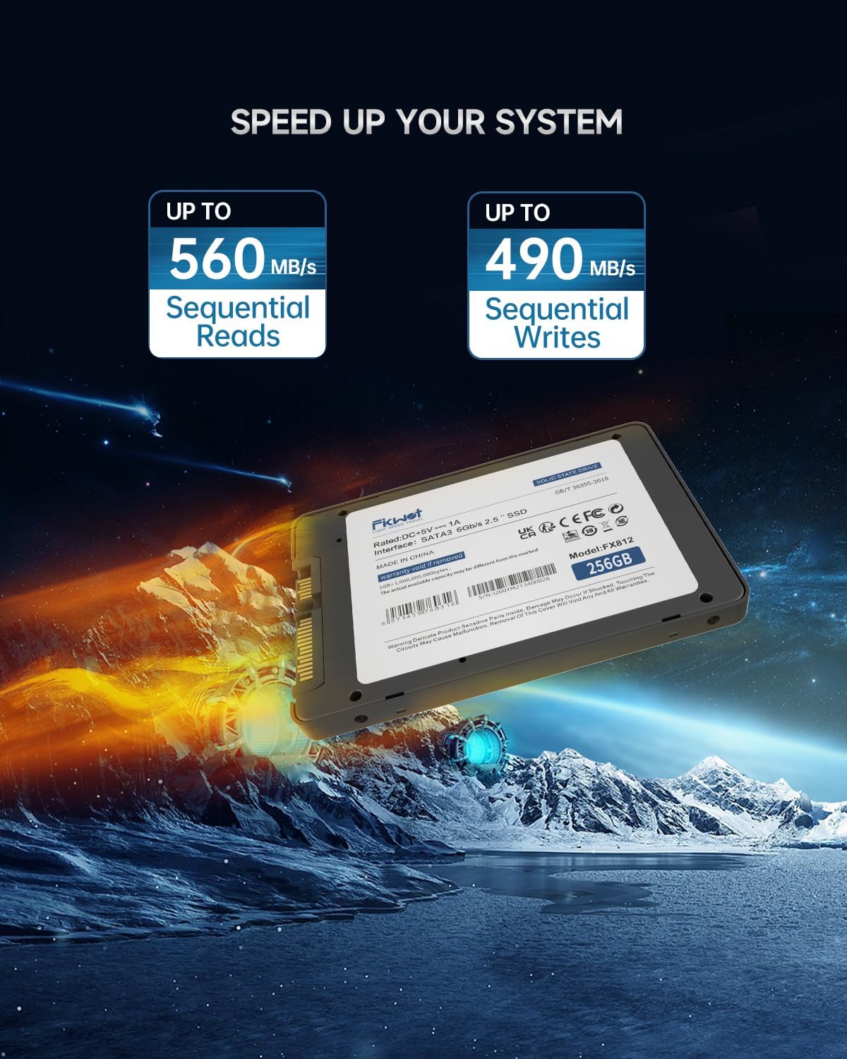 FX812 256GB SSD SATA III 2.5" 6GB/s, 3D NAND TLC, 70% SLC Cache, Up to 560MB/s, Compatible with Laptop & PC Desktop