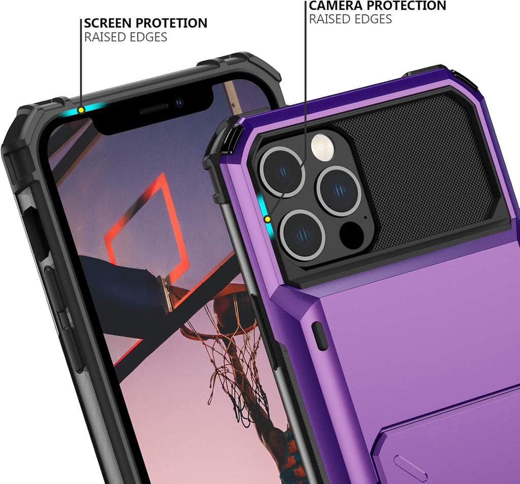 Nvollnoe for iPhone 12/12 Pro Case with Card Holder[Store 5 Cards] Dual Layer Heavy Duty Shockproof Wallet Case with Hidden Card Slot Large Storage Cover for iPhone 12(Purple)