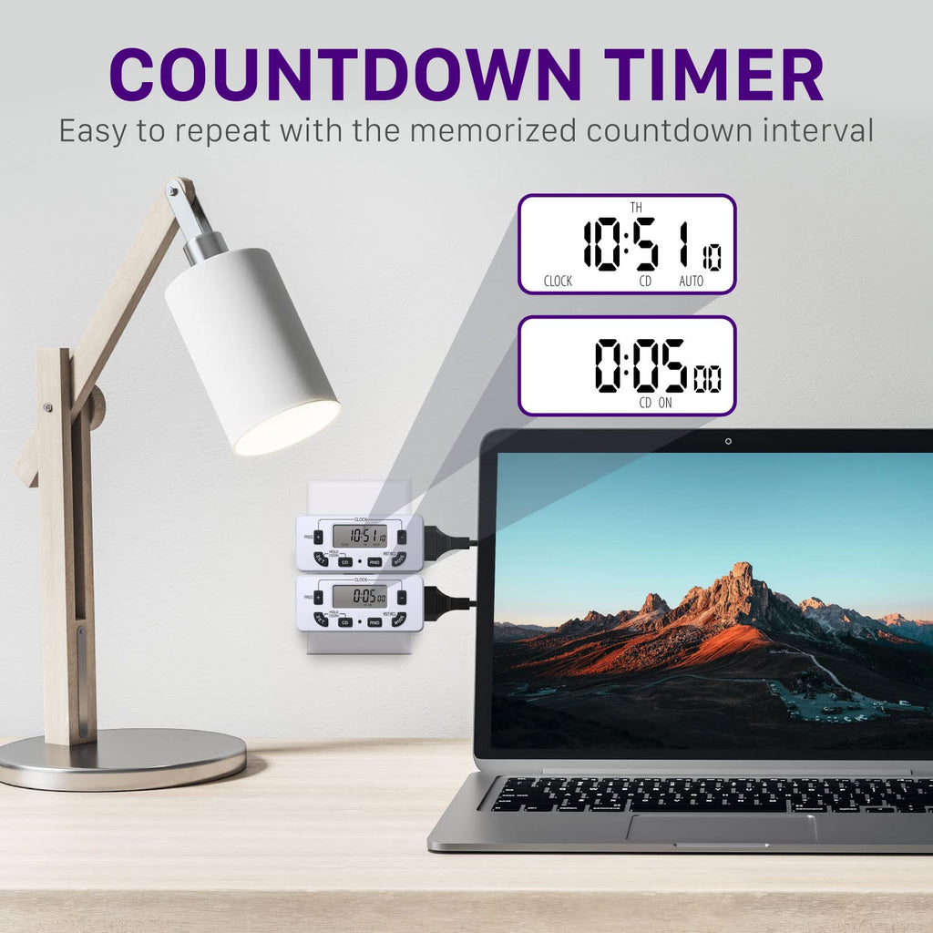 Fosmon 7 Day Digital Timers for Electrical Outlets, Indoor Plug-in Light Timers Switch Programmable, Electric Wall Plug for Grow / Reptile Light, Lamp, Appliance, Aquarium, Fish Tank - 2 Pack