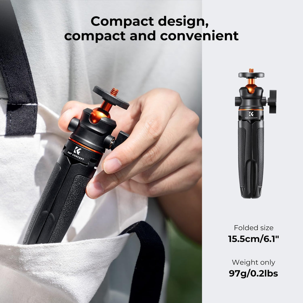 K&F Concept Selfie Stick Tripod, 360 Degree Rotation Mini Phone Stand with Ball Head and Cold Shoe Mount, Cellphone Holder with Wireless Remote for Smartphone Black