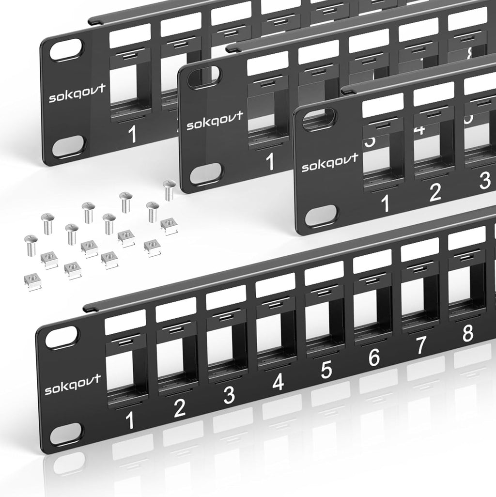 24 Port Blank Keystone Patch Panel with Snap-in Design (4 Pack), Cat6 Network Patch Panel 1U 19 inch, Rack Mount Ethernet Patch Panel (for Slim Keystone Only)