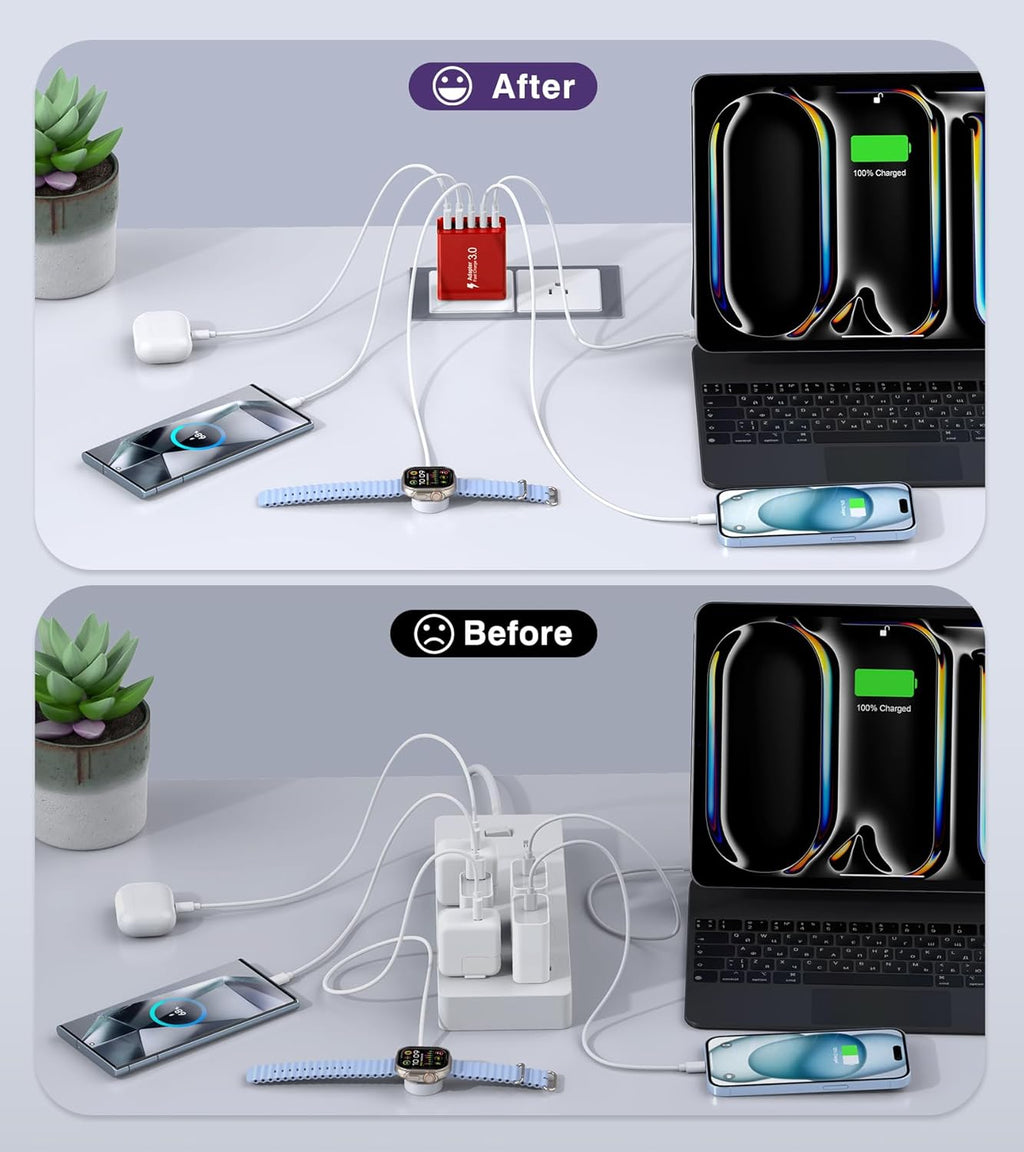 2Pack USB C Fast Charger Block, 50W 5-Port Type C Wall Charger Brick, Multiport Charging Plug Power Adapter Brick Cube for iPhone 16/15/14/13/12, Pad Mini/Pro, Galaxy S23 S22