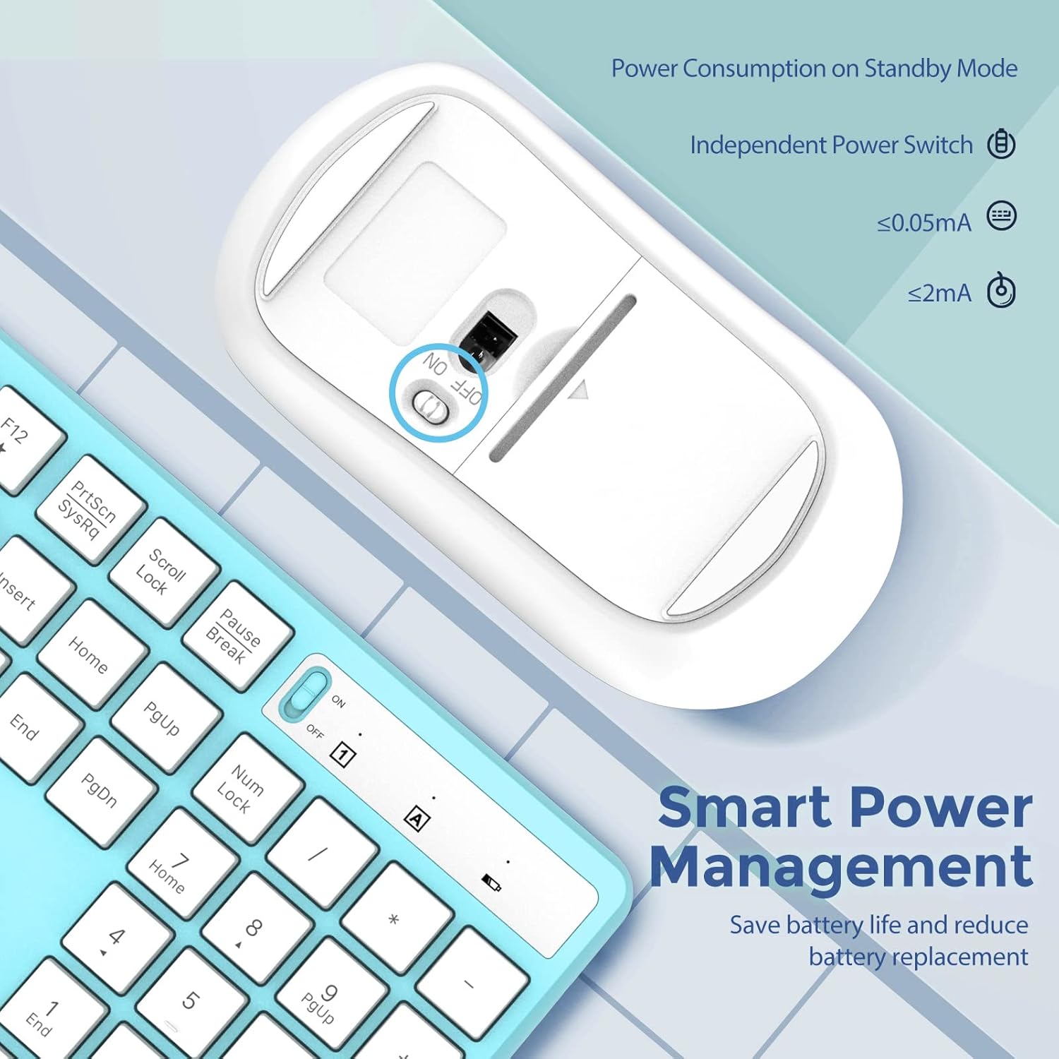 Wireless Keyboard and Mouse Combo, Lovaky 2.4G Full-Sized Ergonomic Keyboard Mouse, 3 DPI Adjustable Cordless USB Keyboard and Mouse, Quiet Click for Computer/Laptop/Windows/Mac (1 Pack, Blue)