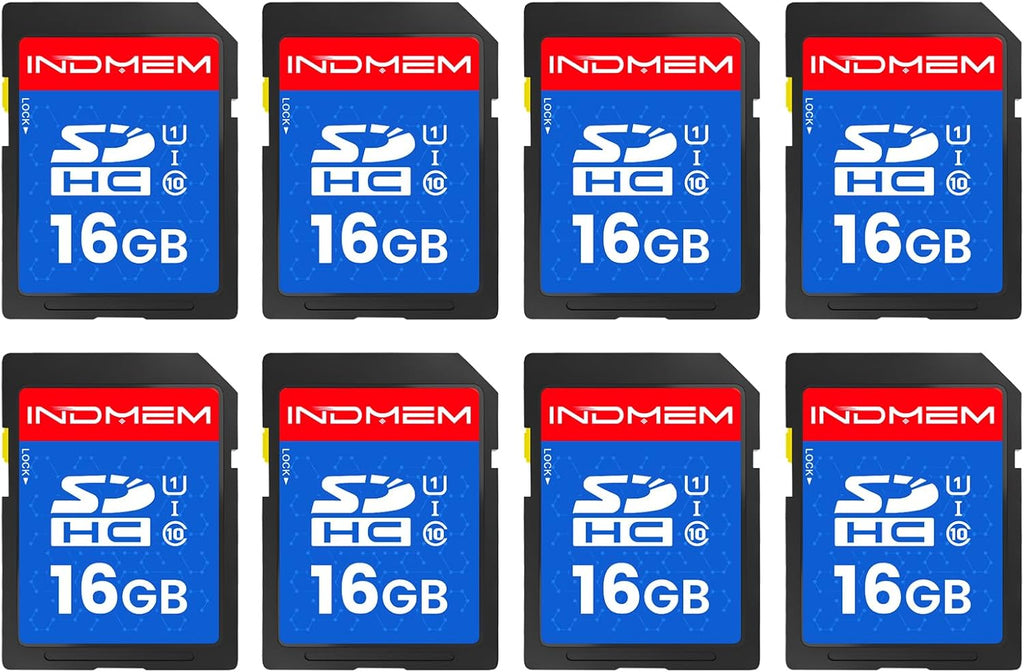 INDMEM SD Card 16GB, 8 Packs Class 10 16GB Flash Memory Card MLC Standard Secure Digital Cards Camera Card