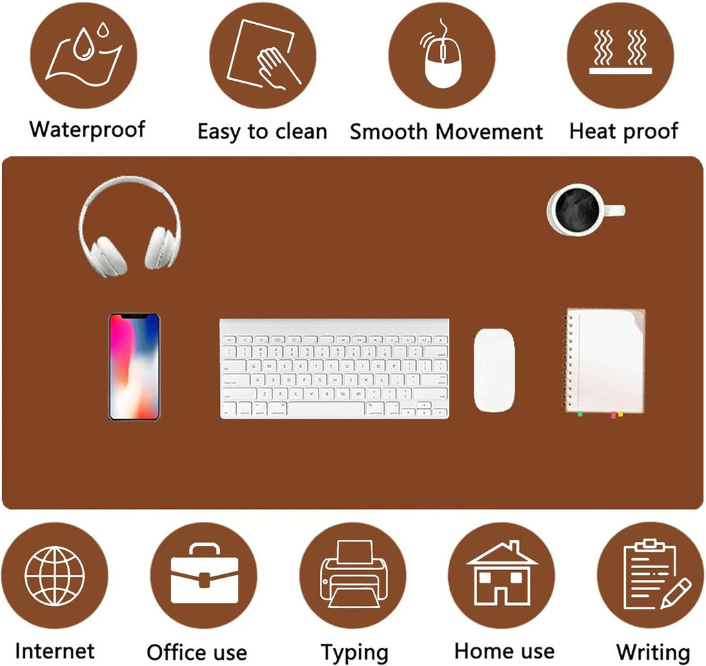 PU Leather Desk Pad Protector Gaming Mouse Pad Non Slip Desk Mat for Keyboard and Mouse Waterproof Desk Writing Pad for Office and Home Desk Accessories(Brown, 35.4 * 17.7)