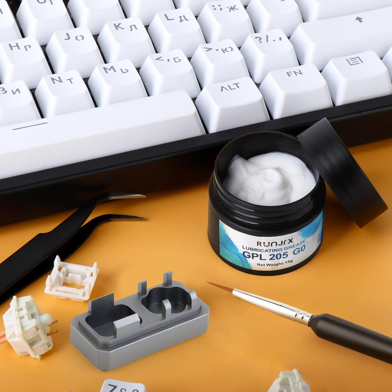 YIMAGUJRX RUNJRX 36 Switches Acrylic Lube Station for Keyboard Switch,GPL 205G0 0.53oz/15g, Switch Opener for MX Cherry Akko Panda Kailh Switch Tester,Switch Lube Kit for Gaming Keyboard