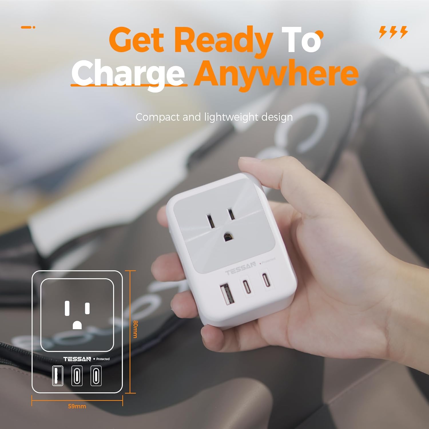 Multi Plug Wall Outlet Splitter, TESSAN Surge Protector 4 Outlet Extender with 3 USB Charger Blocks(2 USB C), 3-Sided Multiple Plug Expander for Home Office Dorm Room School Essentials