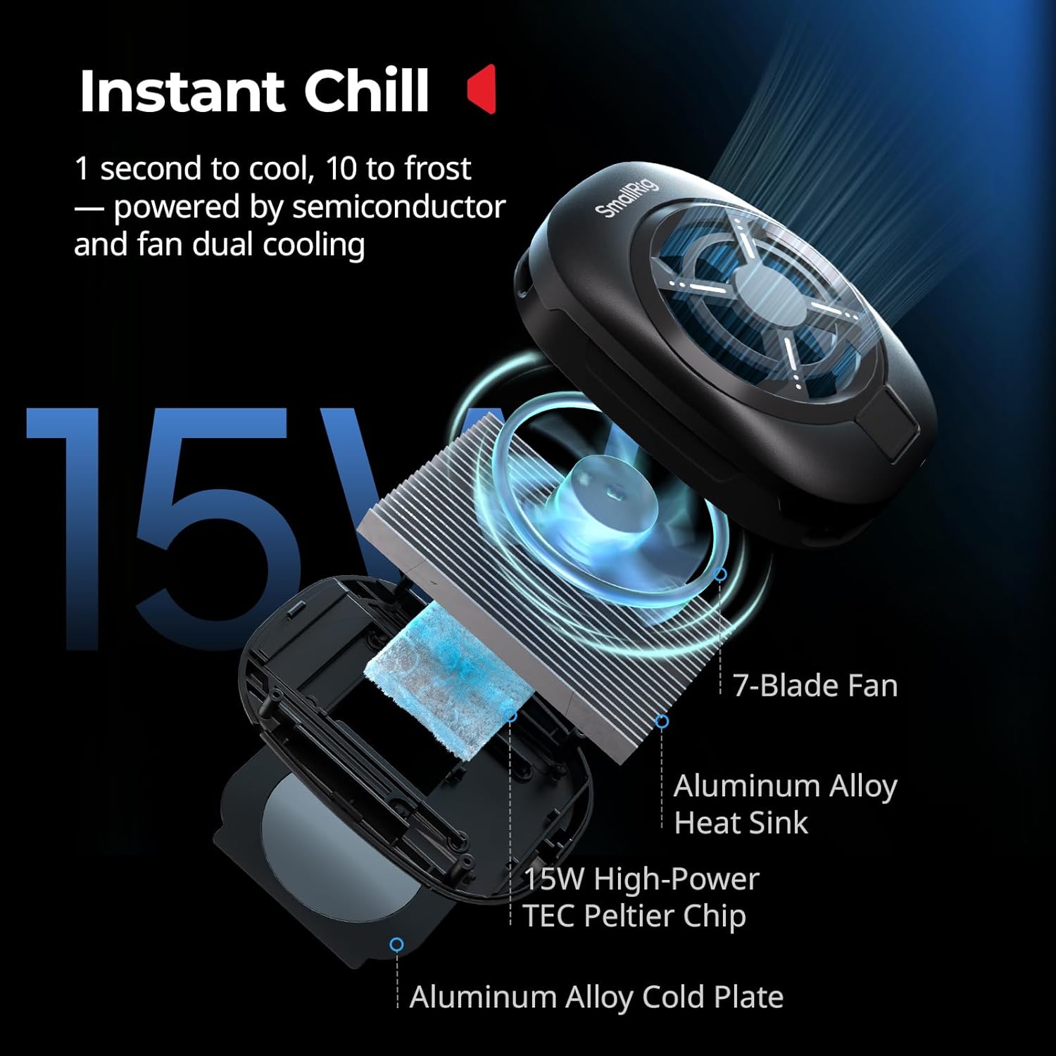 SmallRig Universal Hyper Chill Cooling Phone Cage for iPhone/Android, with 15W Active Cooler & 2-in-1 USB-C Adapter & Power Bank Holder, Compatible 2.5-3.1" Phones, Live Streaming Video Shooting-5275