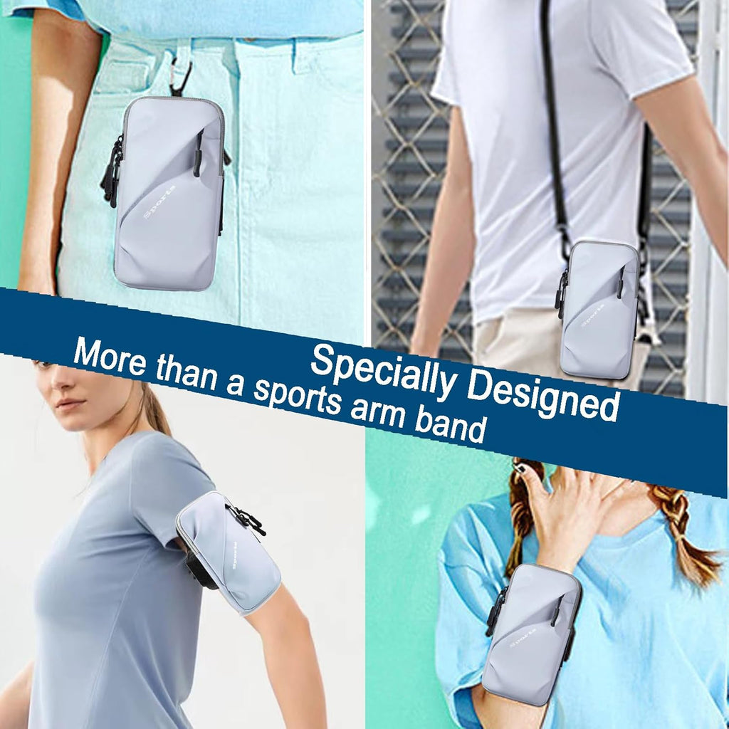 Phone Holder Arm Bands, Small Crossbody Shoulder Holsters Bag with Arm Band, Fits iPhone and All Cell Phones, Use for Running, Walking, Hiking & Biking (Plus Size Light Blue)