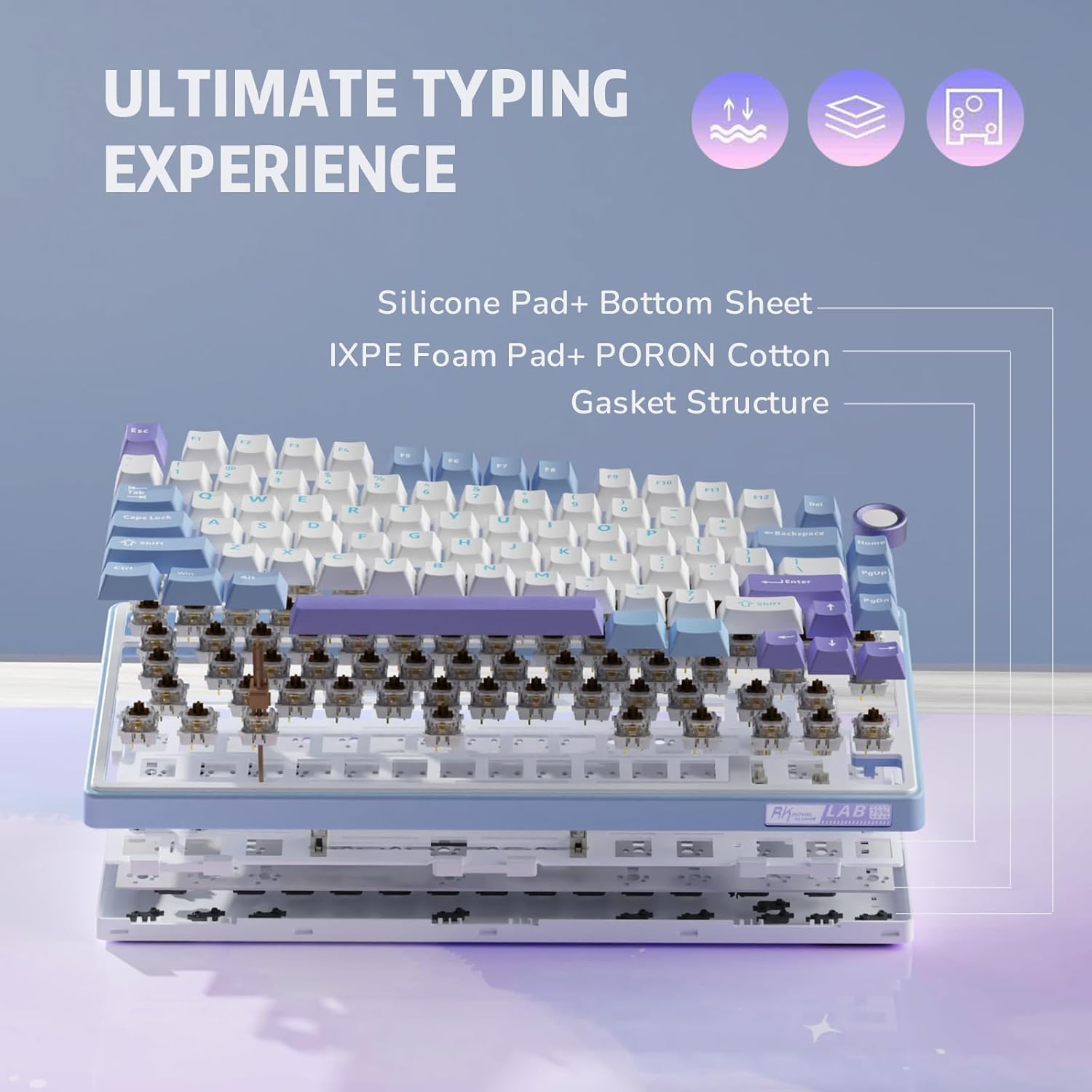 RK ROYAL KLUDGE R75 Mechanical Keyboard Wired with Volume Knob, 75% Custom Gaming Keyboard Gasket Mount RGB Backlit with Software, Cherry Profile, Hot Swappable Silver Switch, PBT Keycaps