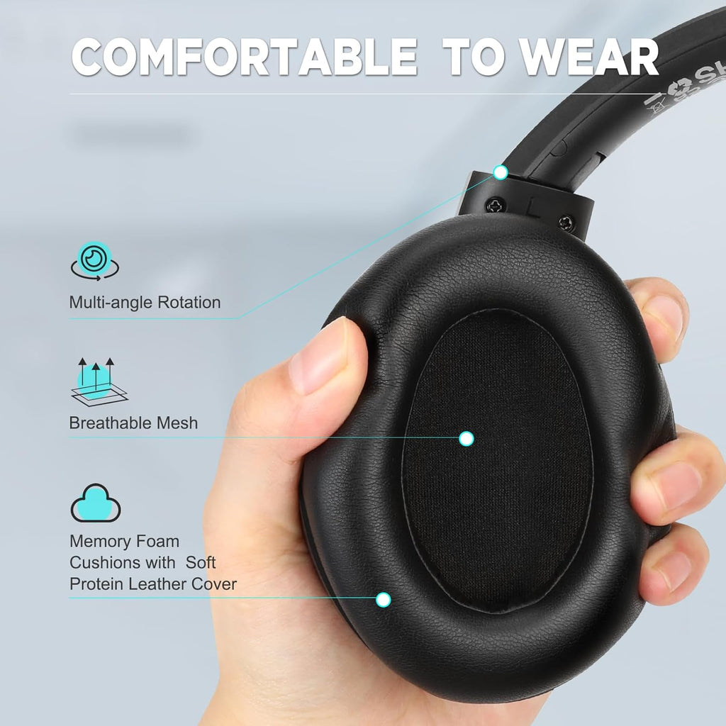 TUINYO Wireless Headphones Noise Cancelling Over Ear Bluetooth Headphones with 60H Playtime, Deep Bass Hi-Fi Stereo Sound & Comfortable Earpads for Travel, Home and Office-Black