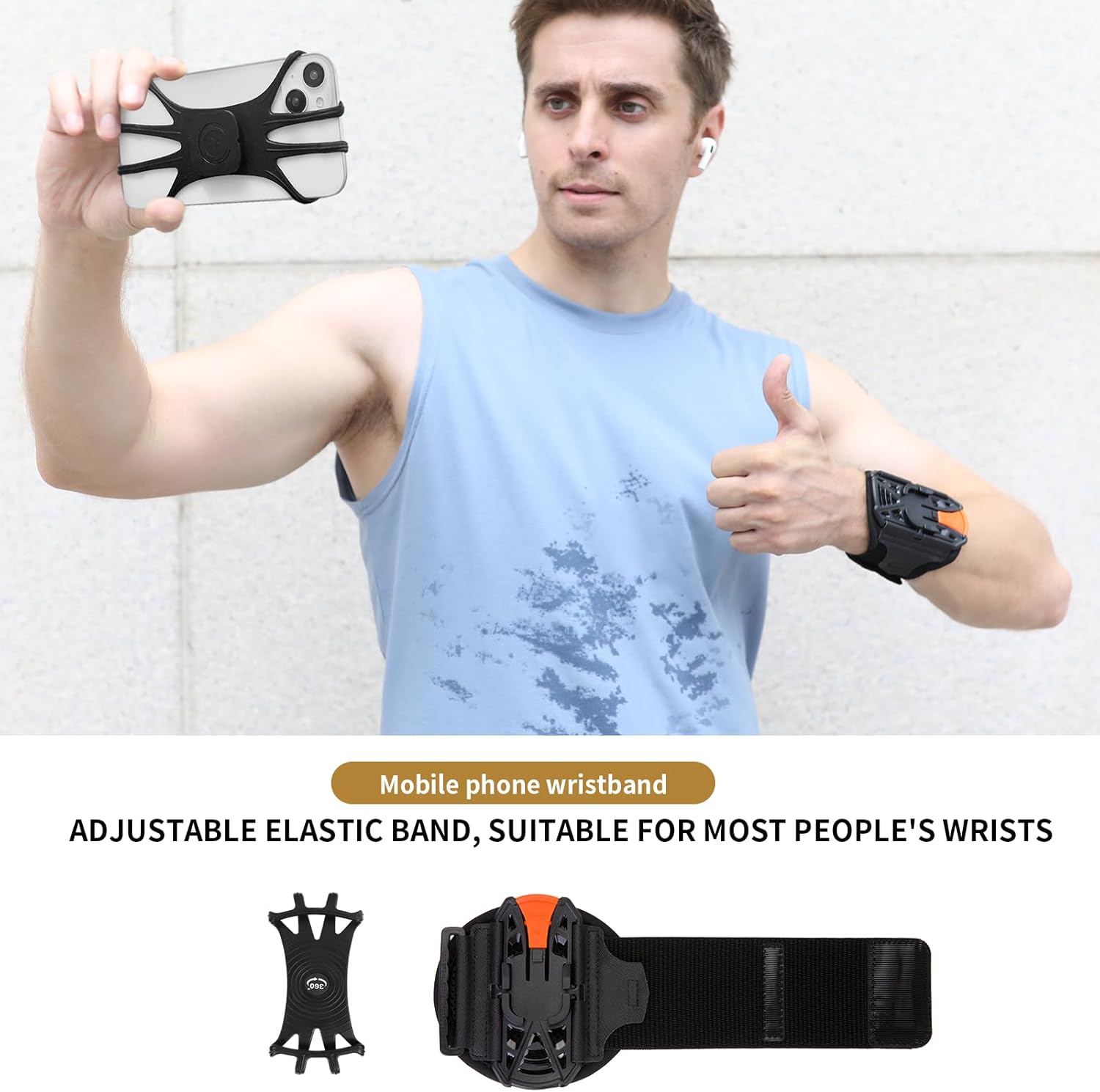 Wristband Phone Holder for Running, 360°Rotation & Detachable Sports Armband with Key Holder for iPhone 15/14/13/12/Pro/Pro Max/XS/XR/X/8/7/6/Plus, Samsung Galaxy, Fits 4''-6.95''Phone (s)
