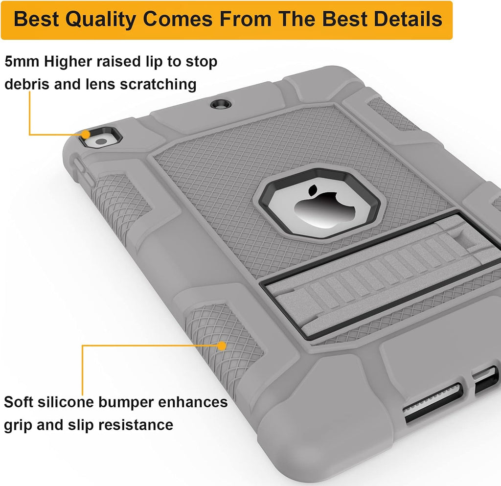 Rantice iPad Case, Hybrid Shockproof Rugged Drop Protection Cover with Kickstand for 10.2'' iPad (2021/2020/2019) (Gray+Black)