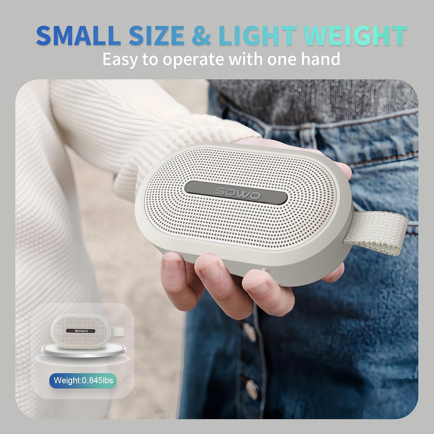 SOWO Wireless Portable Small Speaker, Ultra Magnetic Bluetooth Speaker for Golf Cart, Coverless IP67 Waterproof, 24 H Playtime, Pro Sound, Clip Hanging Design for Outdoor, Indoor - White