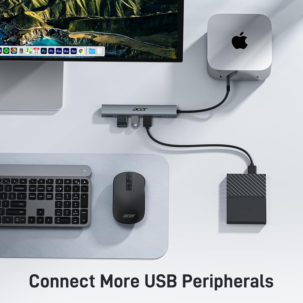 Acer 5 in 1 USB C Hub with 4K HDMI, 100W Power Delivery, 3 USB A Data Ports, USB C to HDMI Multiport Adapter for Laptop, PC, Tablet, MacBook Air, iPad Air, iMac, iPhone 15/16 Pro/Pro Max