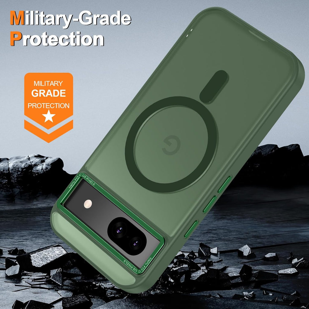 Magnetic for Google Pixel 8a Case, [Military Grade Drop Protection] [Compatible with MagSafe] Shockproof Slim Translucent Matte Anti-Slip for Women Girls Men Case, Forest Green