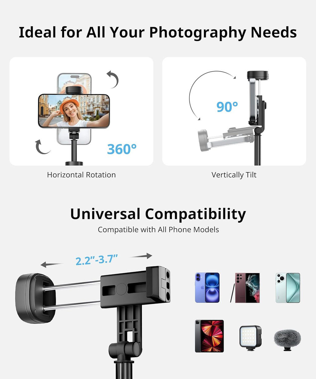 72'' Selfie Stick Tripod,Tripod for iPhone Wireless Remote for Selfies,Group Photograph,Video Recording. Phone Stand Compatible with iPhone Android Phone,Camera