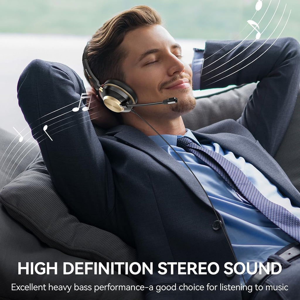 Wantek USB Computer Headset with Clear Chat Microphone, Lightweight On Ear Wired Headset for MS Teams,Skype,Webinars,Call Center and More