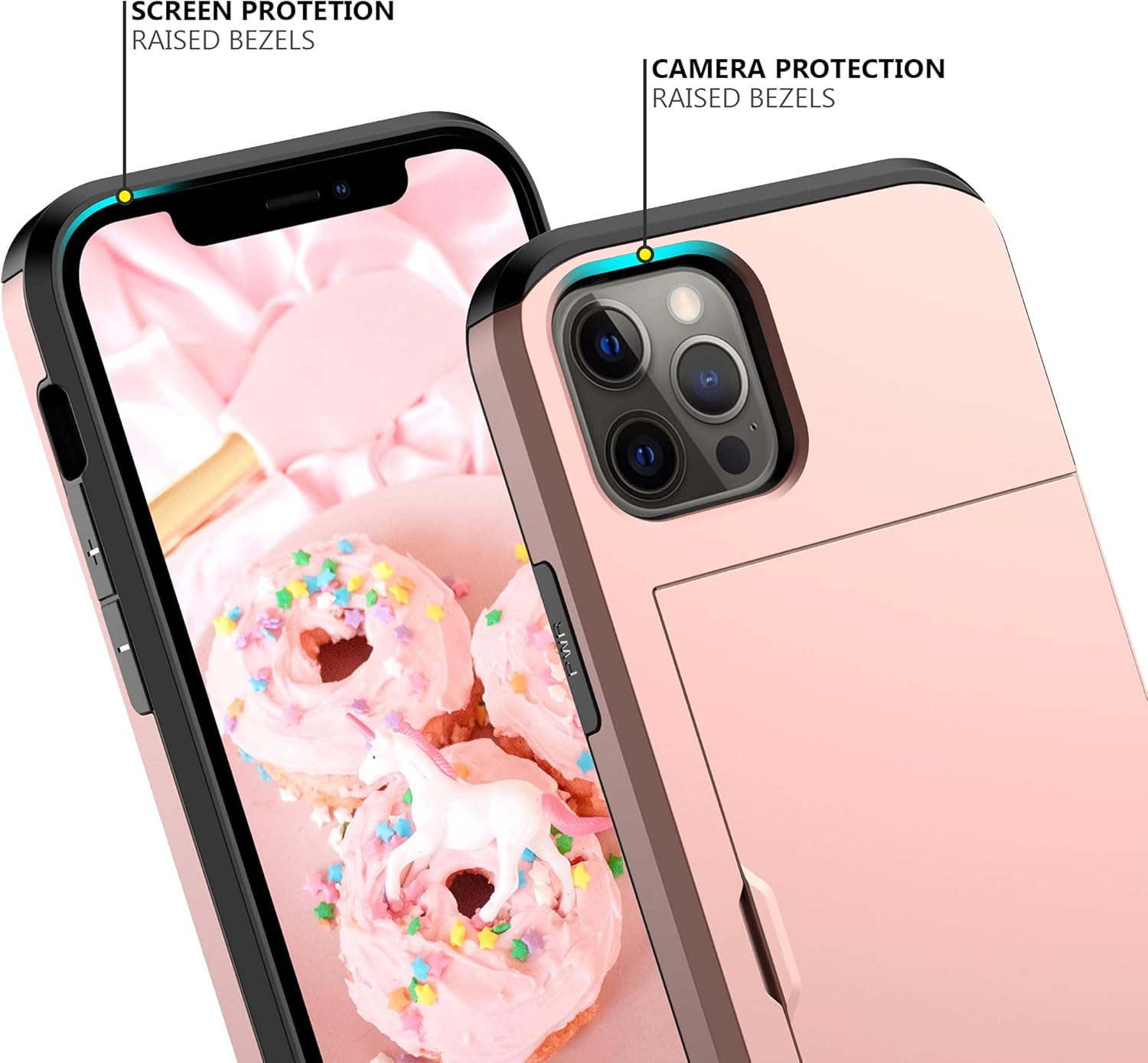 Nvollnoe for iPhone 12/iPhone 12 Pro Case with Card Holder Heavy Duty Protective Dual Layer Shockproof Hidden Card Slot Slim Wallet Case for iPhone 12/12 Pro for Men&Women(Rose Gold)