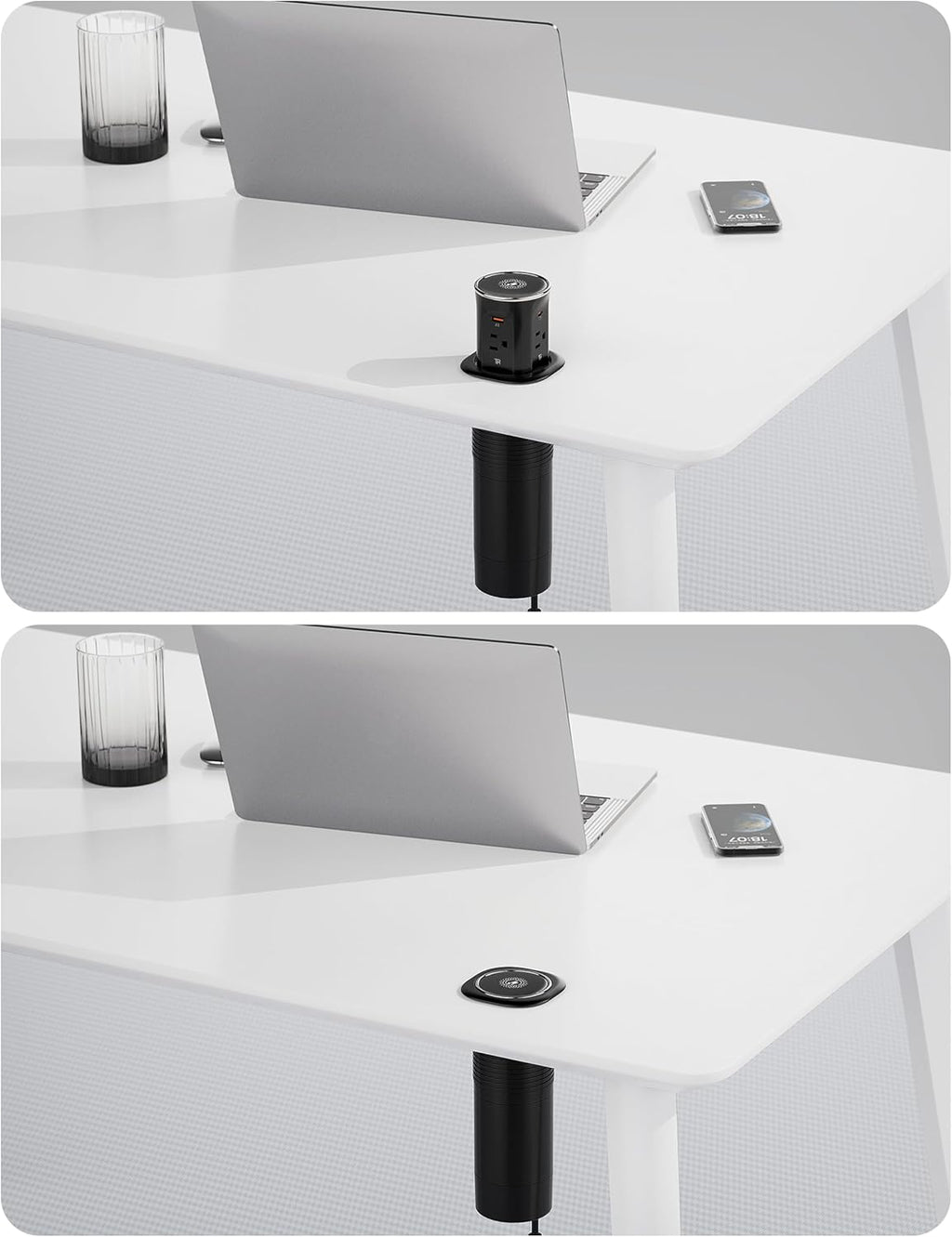 Jgstkcity Pop Up Countertop Outlet with 15W Wireless Charger,20W USB C Ports,Flush Mount Tamper Resistant,Recessed Grommet Receptacle,4 USB 4 Outlets,15A,1875W,ETL Listed,3.15in Hole,Black