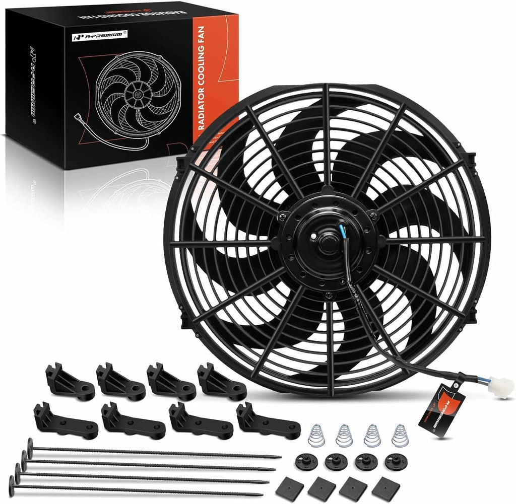 A-Premium 14'' 14 inch Slim Fan Pull Universal Electric Radiator Cooling Fan Assembly, 12V 90W with Mount Kit